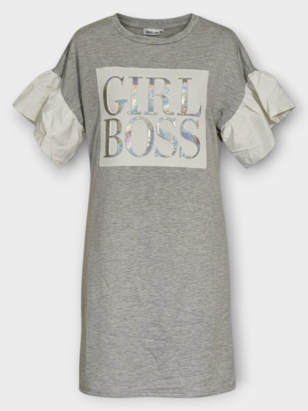 MadRag Girl Boss T Shirt Dress Women’s Medium Gray Dolman Sleeve Lounge